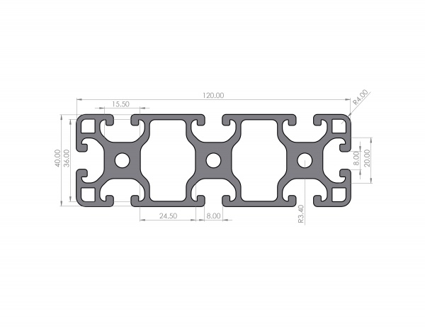 Aluminiumprofil 120x40 leicht Nut 8 I-Typ schwarz eloxiert